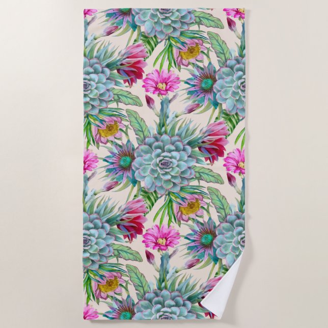Serviette De Plage Succulents Echeveria Cactus Motif (Devant)