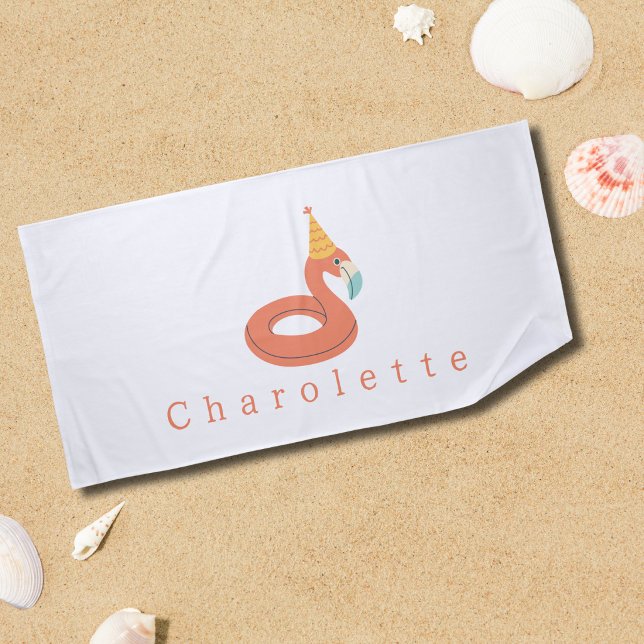 Serviette De Plage summer flamingo float kids birthday pool party (flamingo pool birthday party pool towel beach towel party favor personalized custom name)