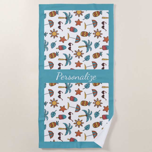 Serviette De Plage Summer Fun Beach Palm Tree Ananas Personnalisé (Devant)