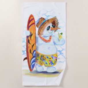 Serviette De Plage Summer Snowman Surfer Boit Un Cocktail Frais - Amu
