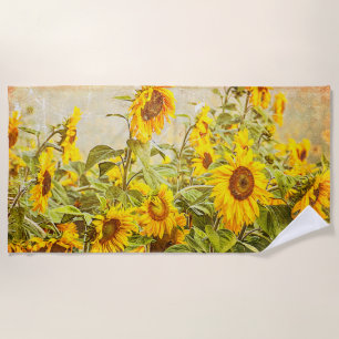 Serviette De Plage Sunflower Field Yellow Green Russe Vintage