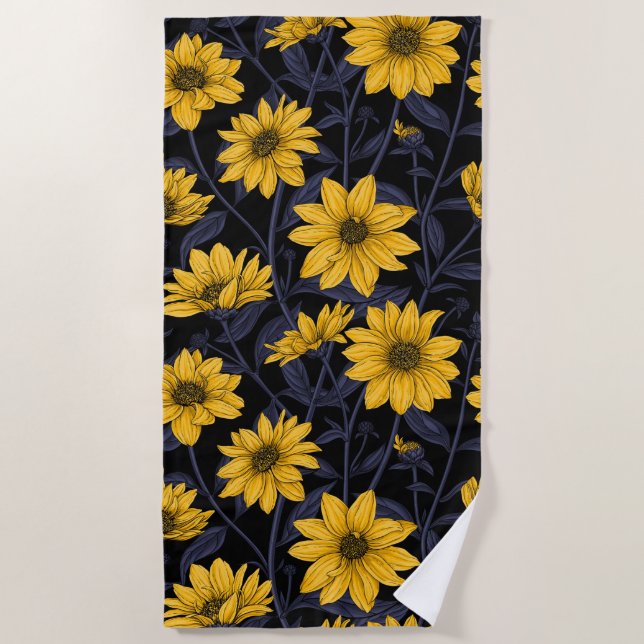 Serviette De Plage Sunroot, tournesol sauvage en jaune et bleu (Devant)