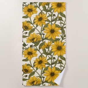 Serviette De Plage Sunroot, tournesol sauvage sur blanc