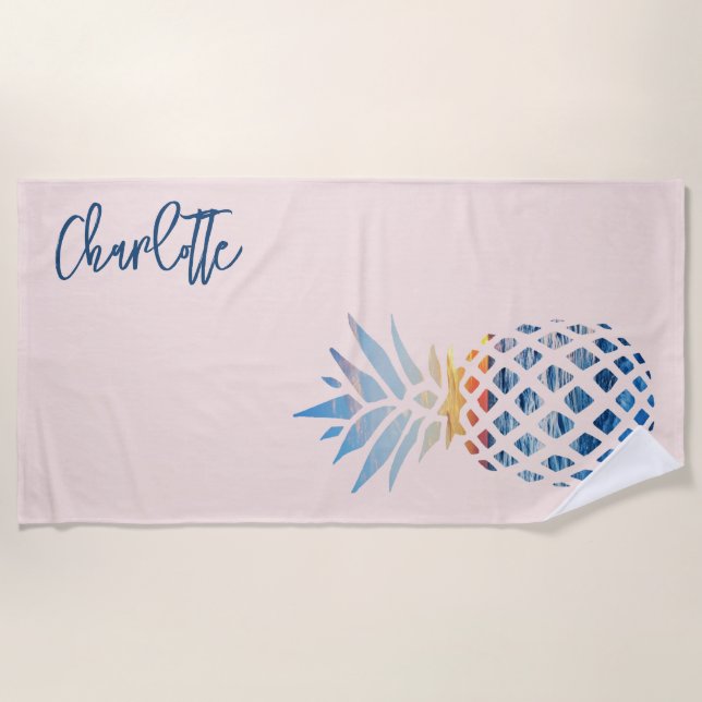 Serviette De Plage Sunset Beach Ananas Famille Vacances Blush Rose (Devant)
