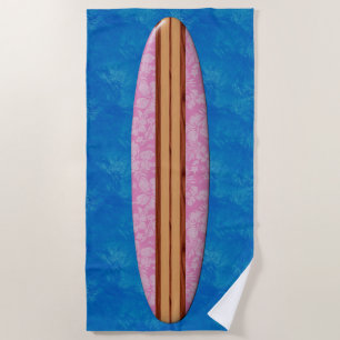 Serviette De Plage Sunset Beach Hawaiian Faux Wood Surf - Pink