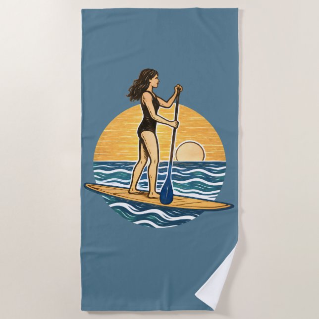 Serviette De Plage SUP Sunset Paddleboard | Blue Coastal Life Graphic (Devant)