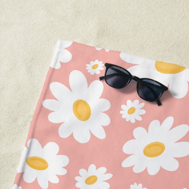 Serviette De Plage Super Blush Boho Daisy Floral Garden Motif (En situation)