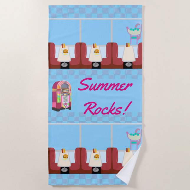 Serviette De Plage Super Cute Retro Diner Amusants Cinquante Design (Devant)