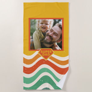 Serviette De Plage Super Papa photo personnalisée avec ondes rétro