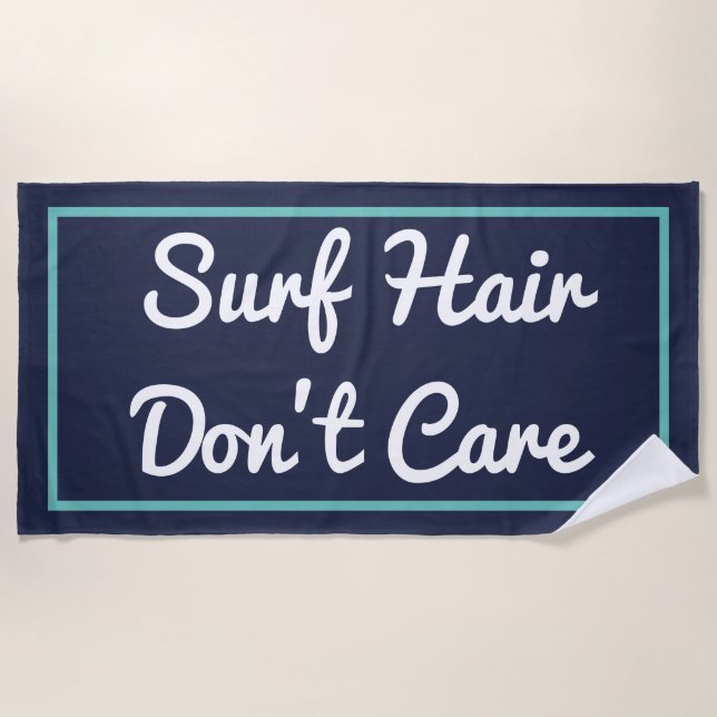 Serviette De Plage Surf cheveux ne se soucient pas Marine et Turquois (Devant)