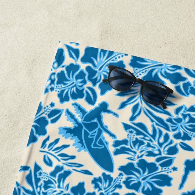 Serviette De Plage Surf Pareau Hawaiian Hibiscus Aloha - Bleu (En situation)