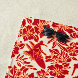 Serviette De Plage Surf Pareau Hawaiian Hibiscus Aloha - Rouge