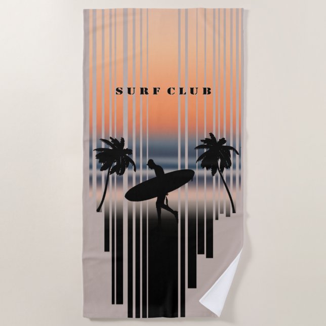 Serviette De Plage Surfer Marchant Sur La Plage Au Coucher Du Soleil  (Devant)