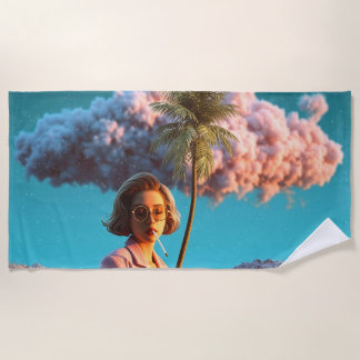 Serviette De Plage Surreal Woman with Palm Tree