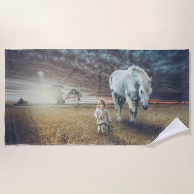 Serviette De Plage Sweet petite fille et son cheval "Meilleurs amis" (Devant)