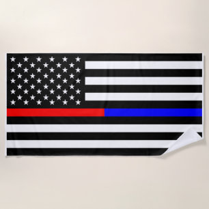 Serviette De Plage symbole des pompiers de la police de la ligne roug