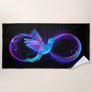 Serviette De Plage Symbole d'infini néon avec colibri brillant