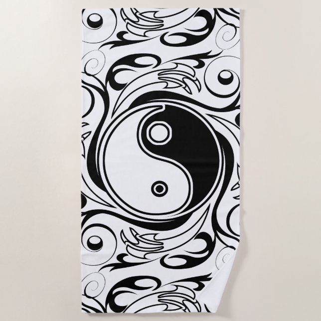 Serviette De Plage Symbole Yin et Yang Style tatouage noir et blanc (Devant)
