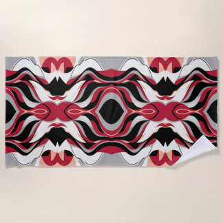 Serviette De Plage Symmetrical Red and Black Abstract Flow Pattern