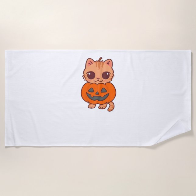 Serviette De Plage T-Shirt Chat Halloween Cute - Deux Chats Kawaii Ho (Devant)