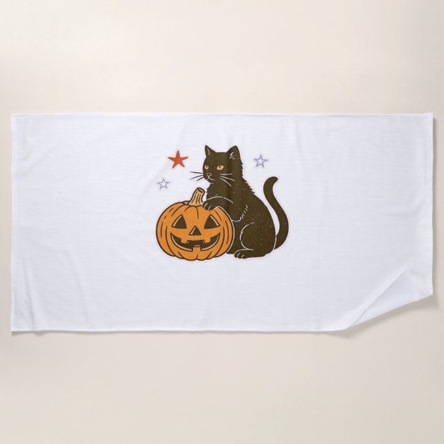 Serviette De Plage T-shirt classique éffrayant pour Halloween Kitty (Devant)