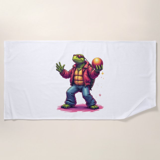 Serviette De Plage T-shirt Disco Tortue esthétique (Devant)
