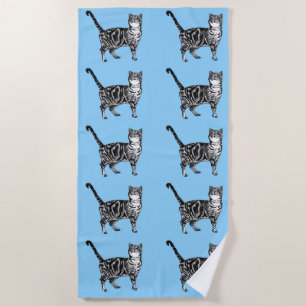 Serviette De Plage Tabby Chat Cute Joli Blue Kids Chats Aquarelle