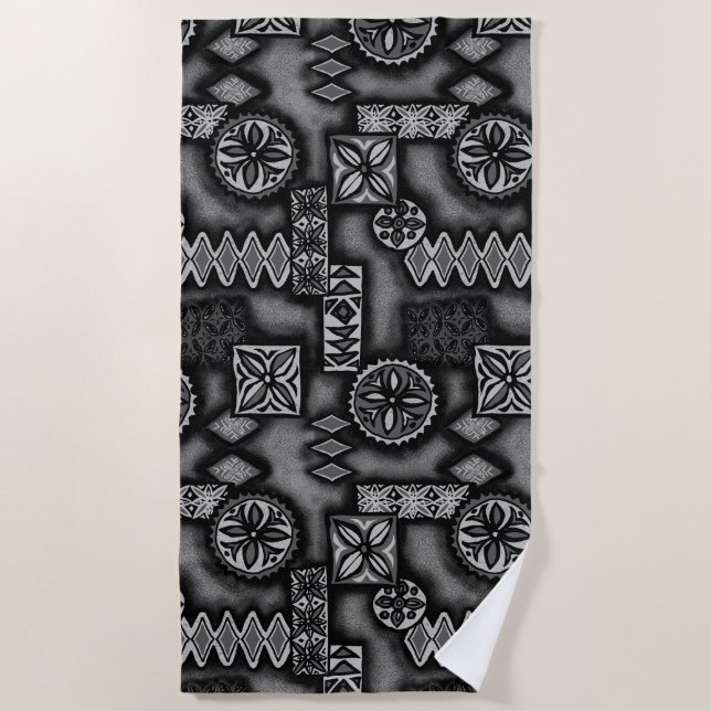 Serviette De Plage Tapa primitif Hawaïen Warriian - Gris (Devant)