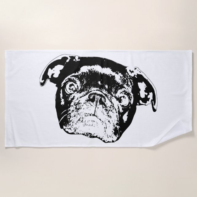 Serviette De Plage Tapis de bain Pug Crisp (Devant)
