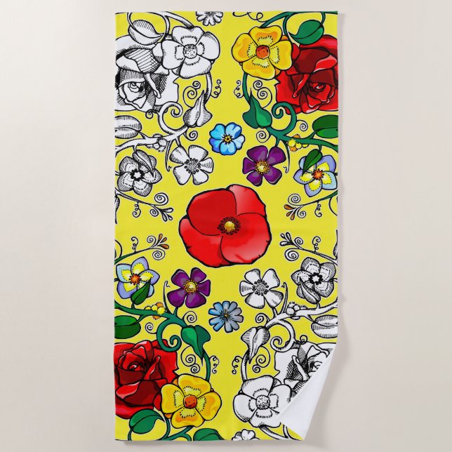 Serviette De Plage Tapis de fleurs au coquelicot (Devant)