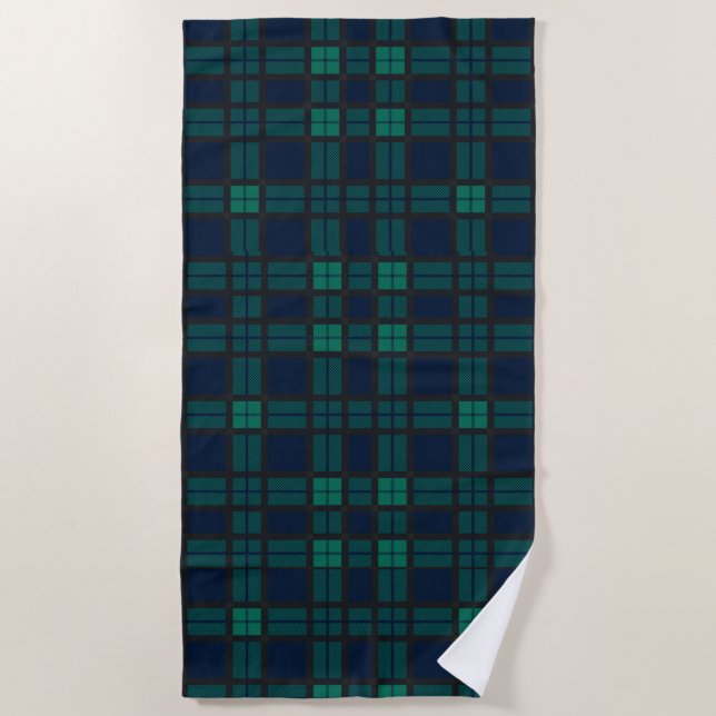 Serviette De Plage Tartan Clan Black Watch Plaid Blue Green Check (Devant)