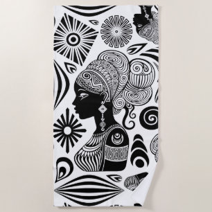 Serviette De Plage Tatouage Tribal Portrait de Fille Africaine