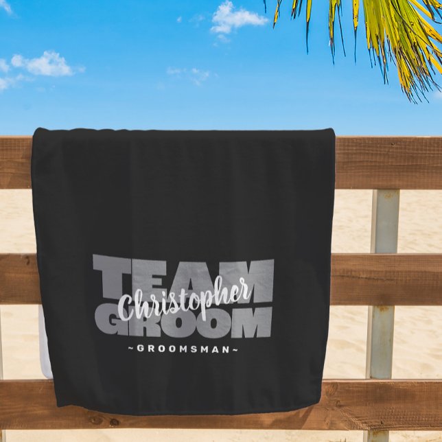 Serviette De Plage Team Groom Groomsman Mariage Cool Retro Black Pool (Créateur téléchargé)