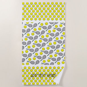 Serviette De Plage Tennis Ball Racquet Jaune Blanc Noir Sports