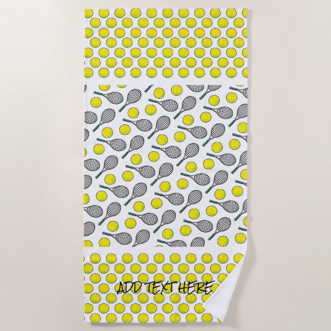 Serviette De Plage Tennis Ball Racquet Jaune Blanc Noir Sports (Devant)