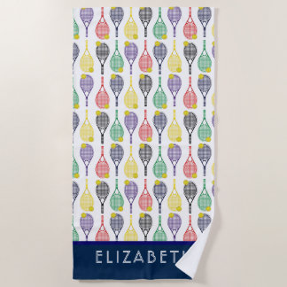 Serviette De Plage Tennis Nom ou monogramme personnalisé multicolore