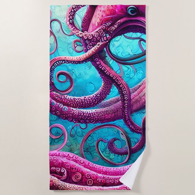 Serviette De Plage Tentacles Kraken Octopus rose (Devant)
