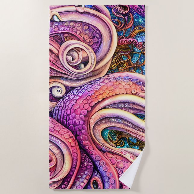 Serviette De Plage Tentacles roses Kraken Octopus (Devant)