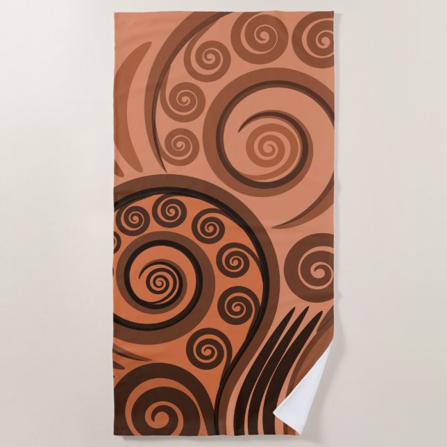 Serviette De Plage Terme Orange Brown Koru Fern Motif Frond (Devant)