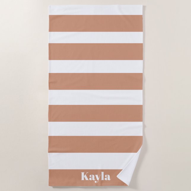 Serviette De Plage Terracota Pink Stripe Avec Nom Bachelorette (Devant)