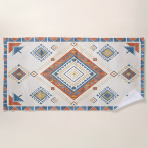 Serviette De Plage Terrasse en terre cuite et kilim bleu du désert ba