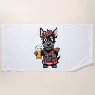 Serviette De Plage Terrier écossais à Tartan Kilt avec bière et tuyau