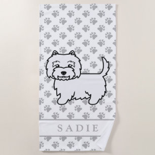 Serviette De Plage Terrier West Highland White Cartoon Chien & Nom