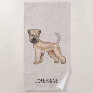 Serviette De Plage Terrier Wheaten à poil doux avec nom sur fond beig