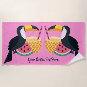 Serviette De Plage Texte et couleur personnalisés Toucan Illustration