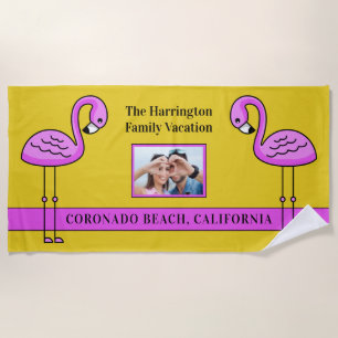 Serviette De Plage Texte et photo personnalisés Flamant rose rose ser
