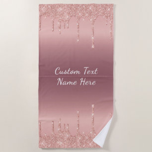 Serviette De Plage Texte personnalisé Rose Gold Parties scintillant B