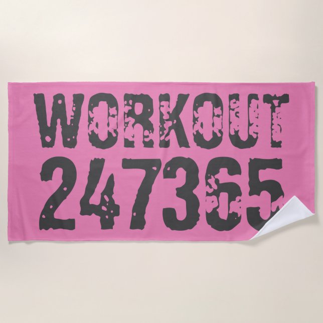 Serviette De Plage Texte usé et rayé Workout 247365 rose (Devant)