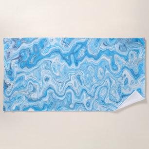 Serviette De Plage Texture de marbre bleu glacier givré abstrait liqu