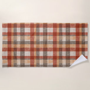 Serviette De Plage Texture de tissu à carreaux d'automne chaud en rou